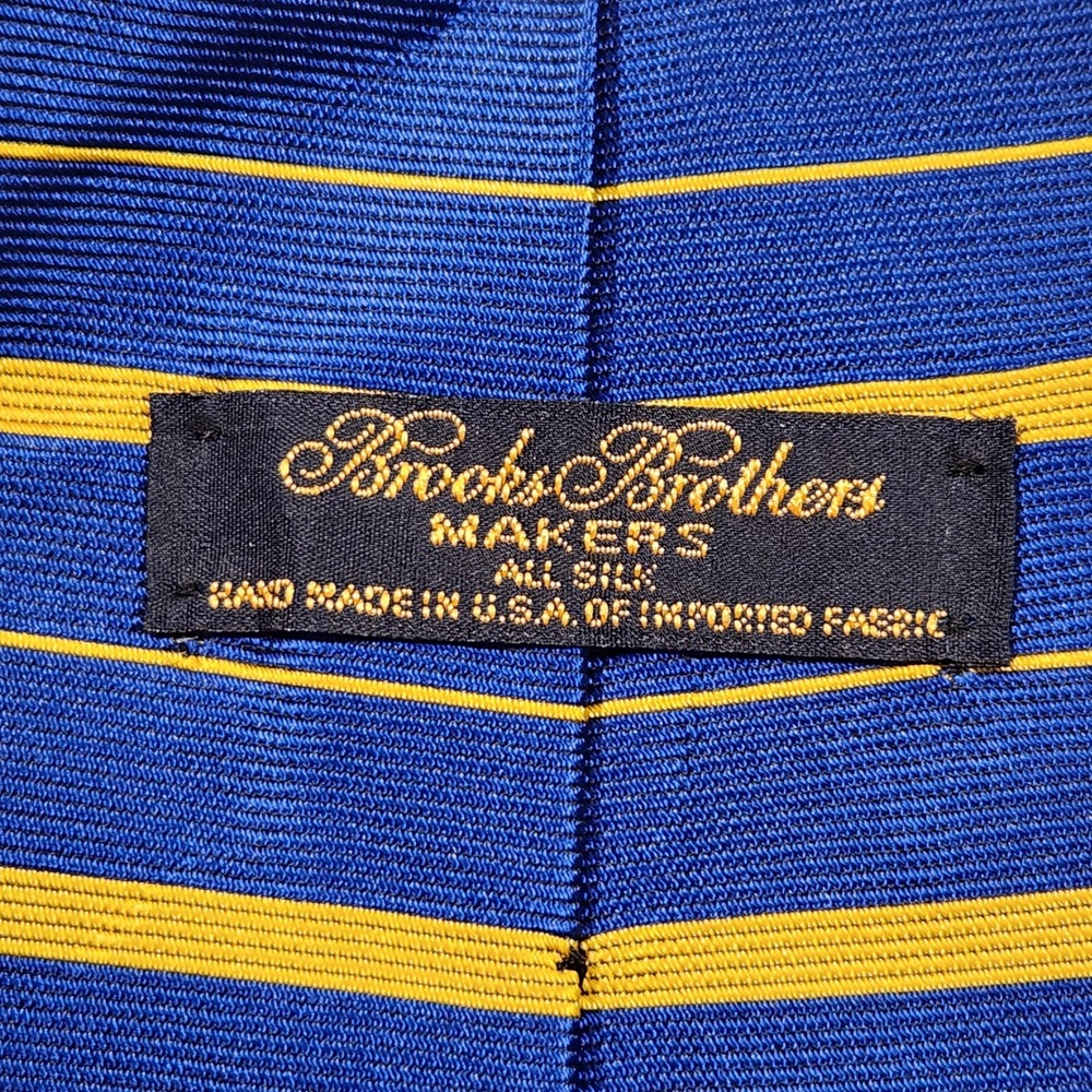 Vintage Brooks Brothers Makers Silk Repp striped Tie Handmade USA Blue Gold